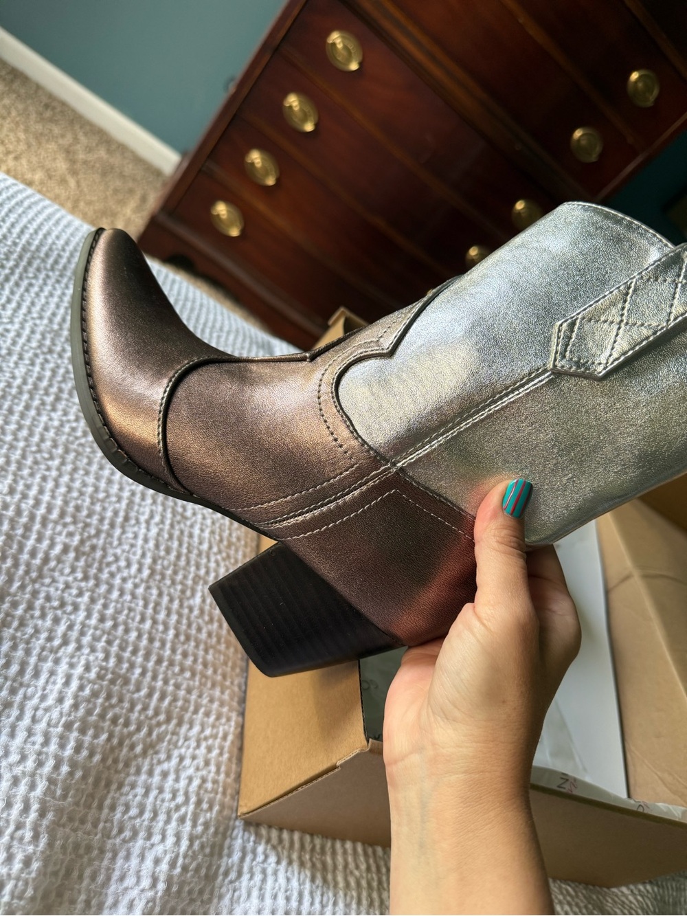 Coconuts by Matisse Two-Tone Metallic Western Bootie - Silver & Bronze